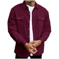 thumbnail image 1 of Riecok Men Blouse Button Top Lapel Long Sleeve Solid Color Fall Casual Fashion Basic Tops with Pocket Wine S, 1 of 7