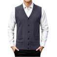 thumbnail image 1 of Riecok Men Vest Sweater Sleeveless V Neck Button down Sweaters Lightweight Solid Winter Tops with Pockets Dark Gray XL, 1 of 5