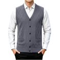 thumbnail image 1 of Riecok Men Vest Sweater Sleeveless V Neck Button down Sweaters Lightweight Solid Winter Tops with Pockets Gray L, 1 of 5
