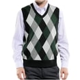thumbnail image 1 of Riecok Mens Argyle Sweater Vest Sleeveless V Neck Pullover Sweaters Lightweight Solid Winter Tops with Pockets Green 2XL, 1 of 6