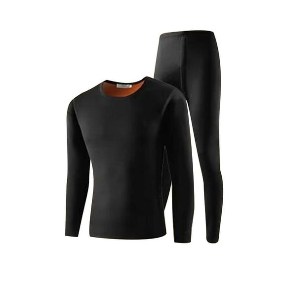 Riecok Mens Base Layer Set Seamless Round Neck Solid Color High Elasticity Ski Winter Warm Top and Bottom Sets Black XL