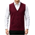 thumbnail image 1 of Riecok Mens Button Sweater Vest Sleeveless V Neck Cardigans Lightweight Solid Winter Tops with Pockets Wine 3XL, 1 of 6