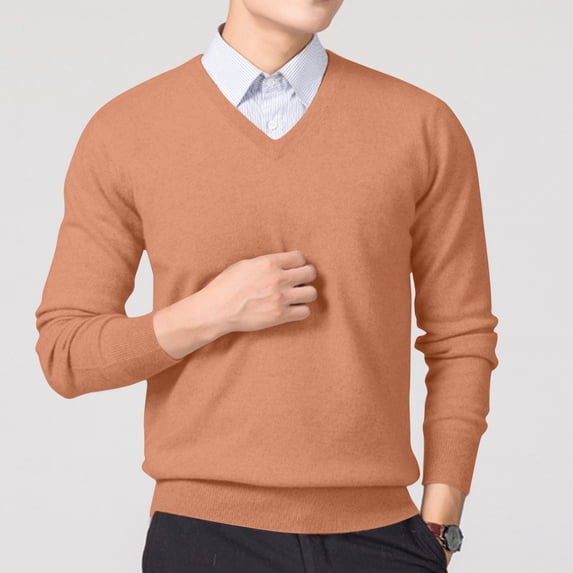 qelini Mens Cable Knit Sweater V Neck Pullover Sweaters Solid Long Sleeve Tops Classic Comfortable Fall Blouses