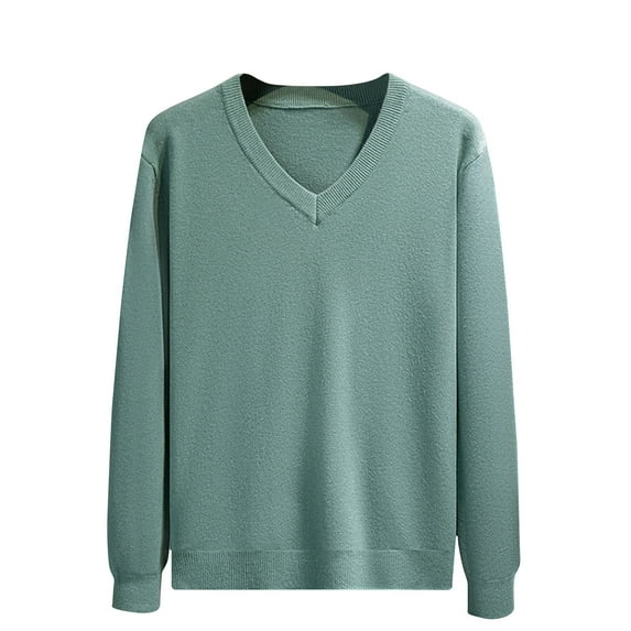qelini Mens Cable Knit Sweater V Neck Pullover Sweaters Solid Long Sleeve Tops Classic Comfortable Fall Blouses