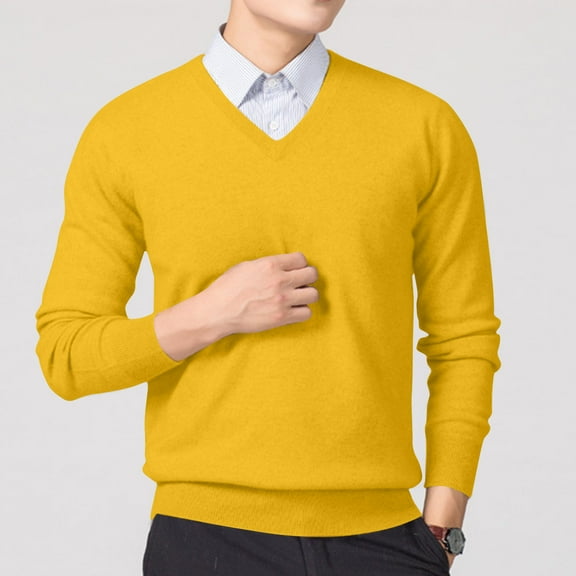 qelini Mens Cable Knit Sweater V Neck Pullover Sweaters Solid Long Sleeve Tops Classic Comfortable Fall Blouses