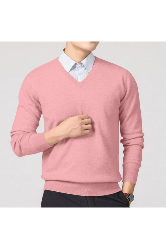 Mens Cable Knit Sweater V Neck Pullover Sweaters Solid Long Sleeve Tops Classic Comfortable Fall Blouses