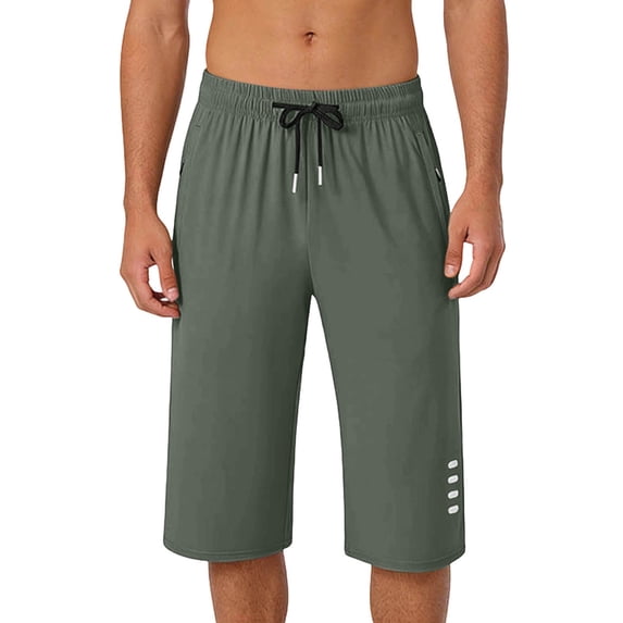 Riecok Mens Capri Pants Big and Tall Stretchy Elastic Waist Pants with Zip Pocket Below Knee Trousers Workout Running Clothes