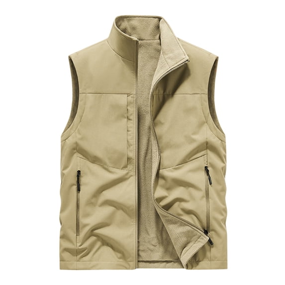 Riecok Mens Cargo Vest Stand up Collar Sleeveless Jackets Fleece Zip up Coats with Pockets Casual Warm Outerwear