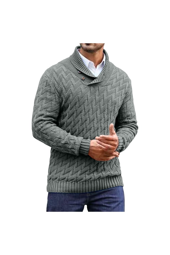 Mens Chunky Sweaters Mock Neck Pullover Knitted Sweaters Solid Long Sleeve Tops Thermal Warm Blouses