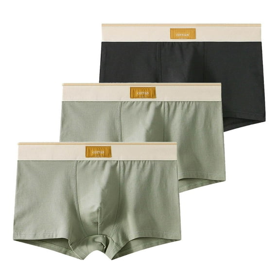 Riecok Mens Cotton Briefs Short Leg Mid-Rise Stretch Breathable Fashion Soft Casual Plat Briefs 3PC Army Green M