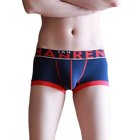 Riecok Mens Cotton Briefs Short Leg Mid-Rise Stretch Breathable Fashion Soft Casual Underpants Dark Blue M