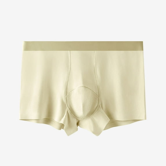 Riecok Mens Cotton Stretch Briefs Mid-Rise Solid Color Breathable Soft Comfortable Tagless Plat Brifes Beige XXXL