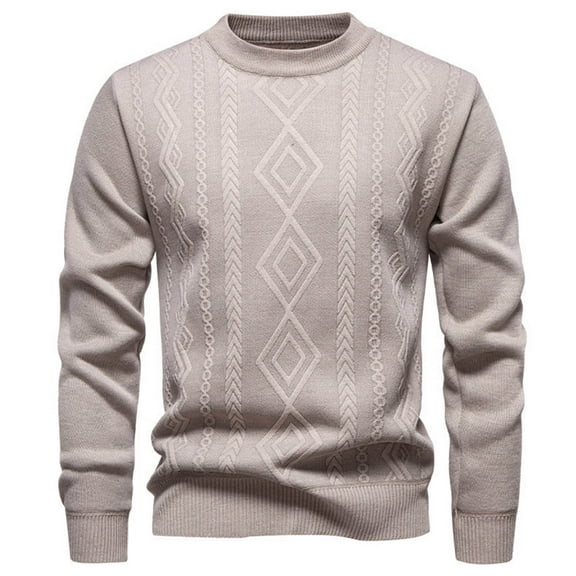 qelini Mens Crew Neck Sweater Pullover Stretchy Knitted Sweaters Solid Long Sleeve Tops Thermal Warm Blouses