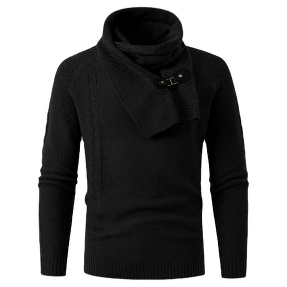 qelini Mens Crewneck Sweaters Pullover Knitted Sweaters Solid Scarf Detachable Long Sleeve Tops Dressy Casual Blouses