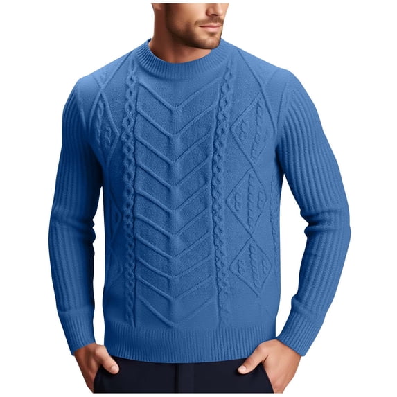 qelini Mens Crewneck Sweaters Pullover Stretchy Knitted Sweaters Solid Long Sleeve Tops Dressy Warm Winter Blouses