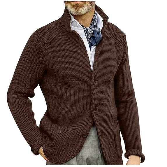 qelini Mens Dress Cardigans Collared Knitted Sweaters Solid Button down Long Sleeve Tops Dressy Casual Outerwear