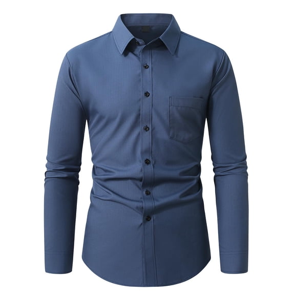 Riecok Mens Dress Shirts Long Sleeve Lapel Button down Pullover Solid Casual Tops Breathable Business Blouses with Pocket