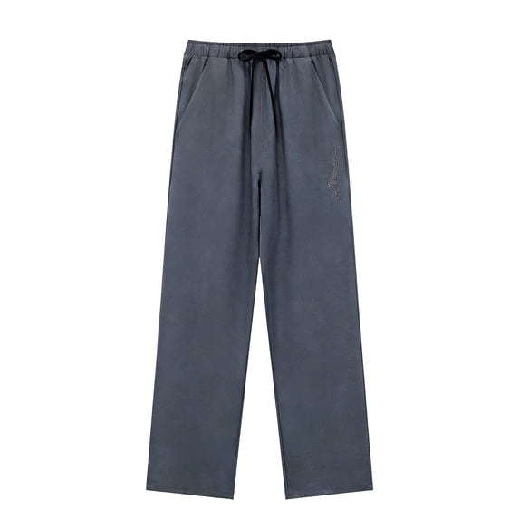 Riecok Mens Elastic Waist Pants Wide Leg Palazzo Pant Drawstring Solid Stylish Trousers with Pockets Dark Gray XL