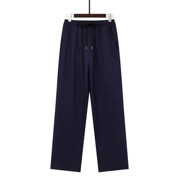 Riecok Mens Elastic Waist Pants Wide Leg Palazzo Pant Drawstring Solid Stylish Trousers with Pockets Navy 3XL