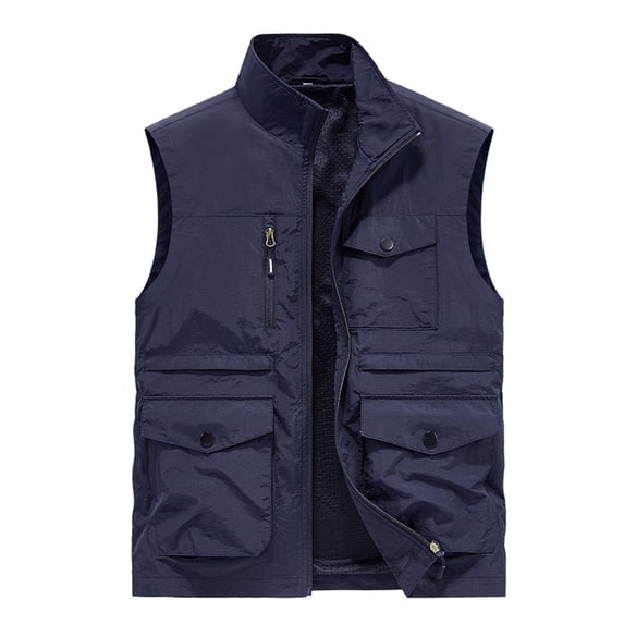Riecok Mens Fall Vest Stand up Collar Sleeveless Jackets Zip up Coats with Multiple Pockets Casual Athletic Outerwear