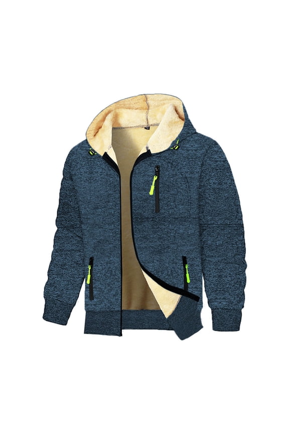 Mens Fleece Jacket Long Sleeve Zip up Solid Color Coats with Pockets Stylish Clothes for Outdoor Hiking