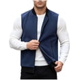 thumbnail image 1 of Riecok Mens Fleece Vests for Outdoors Sleeveless Stand Collar Zip up Jackets Thermal Solid Warm Casual Outerwear with Pockets Dark Blue 2XL, 1 of 6