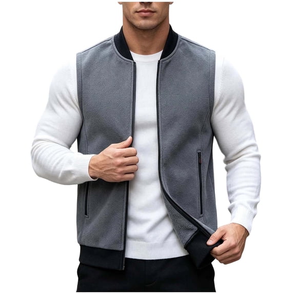 Riecok Mens Fleece Vests for Outdoors Sleeveless Stand Collar Zip up Jackets Thermal Solid Warm Casual Outerwear with Pockets Dark Gray 5XL