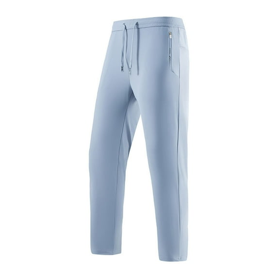 Riecok Mens Full Length Pants Drawstring Elastic Waist Baggy Pants Solid Casual Trousers Light Blue L