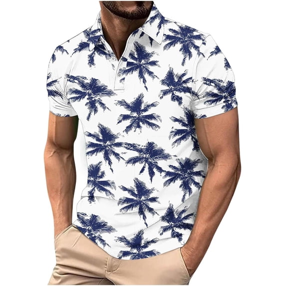 Riecok Mens Hawali Shirts Short Sleeve Collared Pullover Hawali Printed Button Down Mesh Tee Shirts Beach Vacation Tops