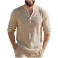 thumbnail image 1 of Riecok Mens Holiday Shirts Stand up Collar Long Sleeve Half Button Athletic Workout Breathable Fitness Top for Mens Khaki 2XL, 1 of 8