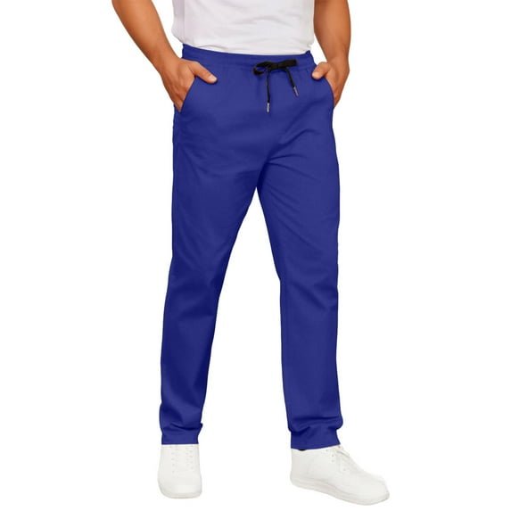 Riecok Mens Joggers Sweatpants Drawstring Elastic Waist Baggy Pants Solid Casual Trousers Blue M