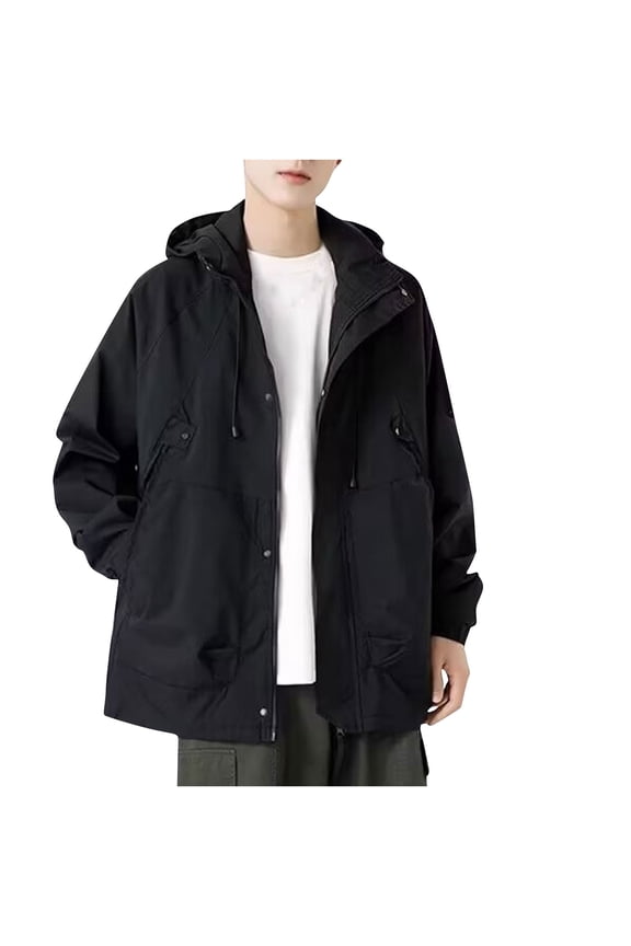 Mens Light Jacket Long Sleeve Hooded Jackets Zip Up Windbreaker Raincoat with Pockets Casual Trendy Outetwear