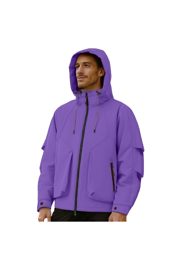 Mens Lightweight Jacket Long Sleeve Hooded Jackets Zip Up Waterproof Coats with Pockets Baggy Althletic Outetwear