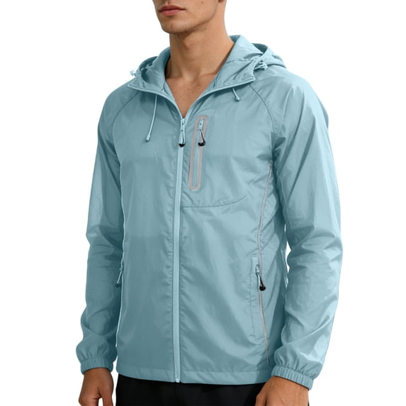 Riecok Mens Outdoor Jackets with Hood Long Sleeve Zip up Sun Protection Coats Breathable Tops Fishing Workout Clothes Blue S