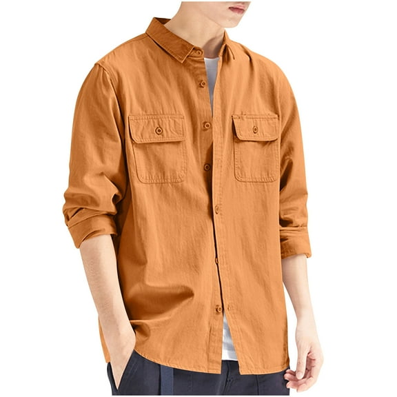 Riecok Mens Shirt Jacket Long Sleeve Collared Solid Color Coat Casual Lightweight Clothes Coffee M