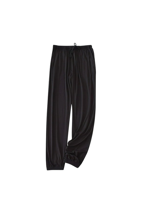 Mens Sleep Pants Elastic Waist Soft Cozy Pajama Bottoms Solid Color Trendy Fuzzy Lounge Pants Black L