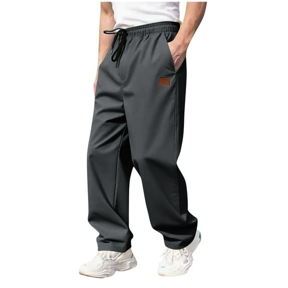 Riecok Mens Sport Pants Drawstring Elastic Waist Baggy Pants Solid Athletic Track Pants Gray XL