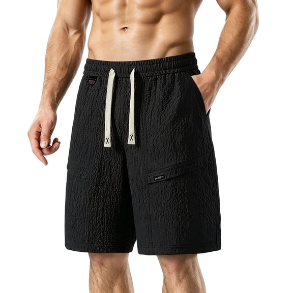 Riecok Mens Sports Shorts Elastic Waist Drawstring Breathable Cargo Shorts Loose Summer Outdoor Clothes