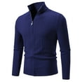 thumbnail image 1 of Riecok Mens Sweaters Cardigans Long Sleeve Mock Neck Solid Color Coat Jacquard Outdoors Warm Clothes Navy 2XL, 1 of 2