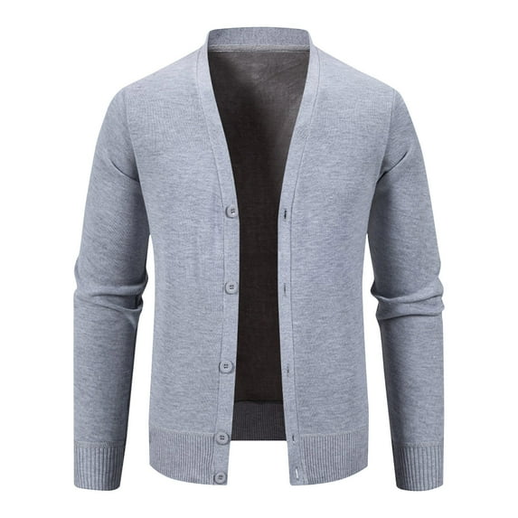 Riecok Mens Sweaters Cardigans Long Sleeve V Neck Solid Color Coat Knitted Casual Fall Soft Outwear Gray 3XL