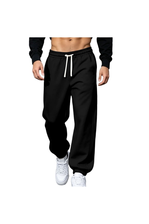 Mens Sweatpants with Drawstring Elastic Waist Pants Open Bottom Straight Leg Sweat Pant Loose Fit Fall Trouser with Pockets Black XL