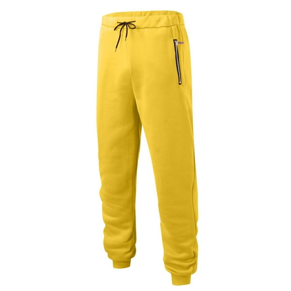 Riecok Mens Sweatpants with Pockets Drawstring Elastic Waist Zipper Pockets Pants Solid Athletic Workout Joggers Yellow 3XL