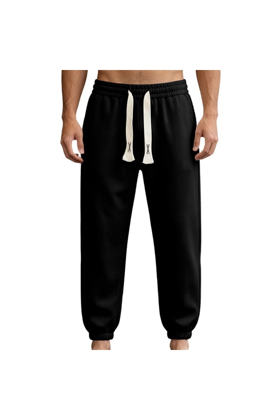 Mens Sweatpants with Pockets Elastic Waist Drawstring Pants Pull on Sweat Pant Solid Workout Fall Trouser Black 2XL