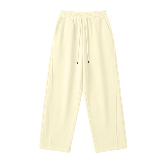 Riecok Mens Sweatpants with Pockets Elastic Waist Pants Open Bottom Pull on Straight Leg Sweat Pant Solid Workout Fall Trouser Beige L