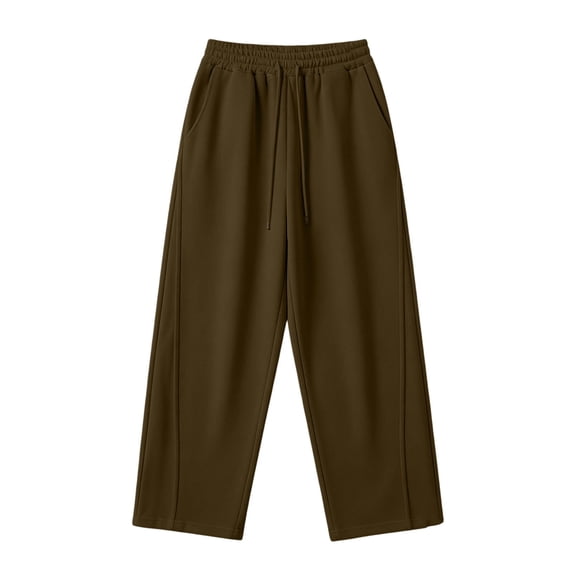 Riecok Mens Sweatpants with Pockets Elastic Waist Pants Open Bottom Pull on Straight Leg Sweat Pant Solid Workout Fall Trouser Brown S