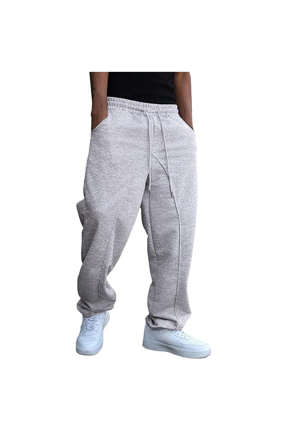 Mens Sweatpants with Pockets Open Bottom Elastic Waist Drawstring Pants Pull on Straight Leg Sweat Pant Workout Fall Trouser Gray 2XL
