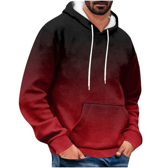 Riecok Mens Sweatshirt Hoodie Pullover Drawstring Gradient Long Sleeve Tops with Pocket Casual Comfortable Coat Red XL