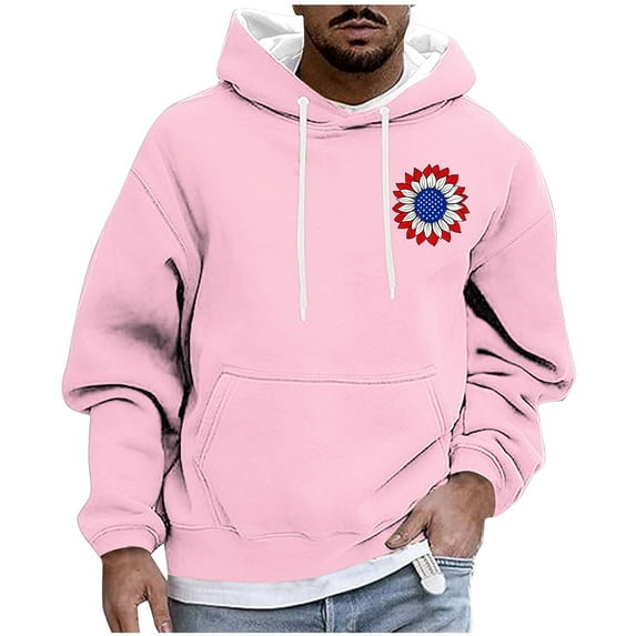Riecok Mens Sweatshirt Hoodie Pullover Drawstring Solid Color Long Sleeve Tops with Pocket Casual Comfortable Hoodies Pink 4XL