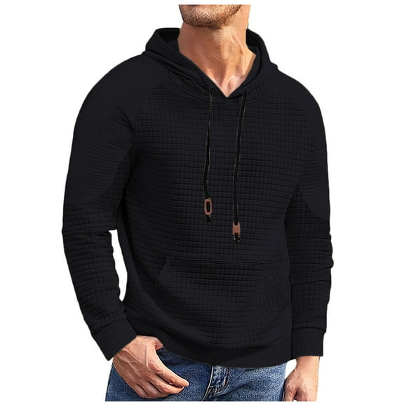 Riecok Mens Sweatshirt Hoodies Zip up Drawstring Solid Color Long Sleeve Tops with Pocket Stylish Hoodies Black 3XL