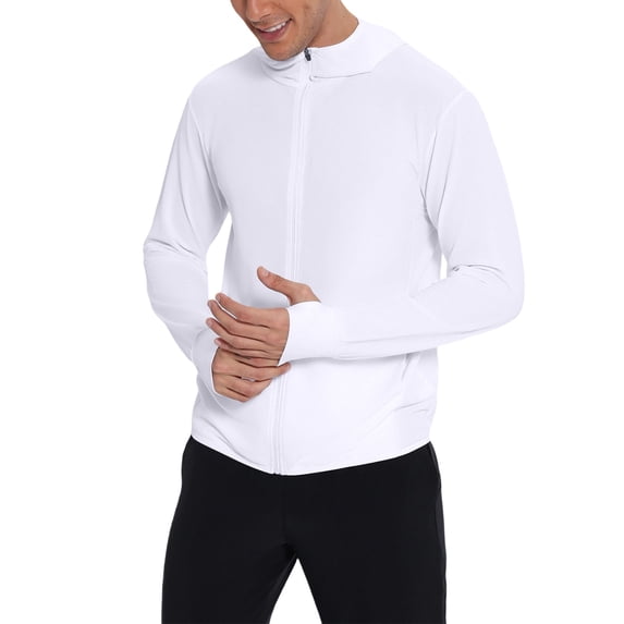 Riecok Mens T Shirts Long Sleeve Sun Protection Ice Silk Pullover Breathable Hooded Tops Swimming Fishing Clothes White XL